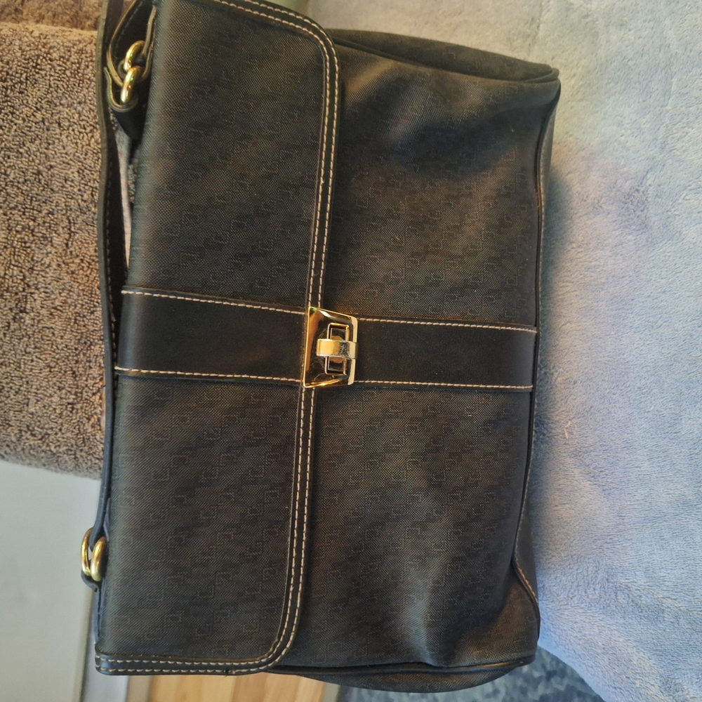 Black Shoulder Bag with Gold Buckle